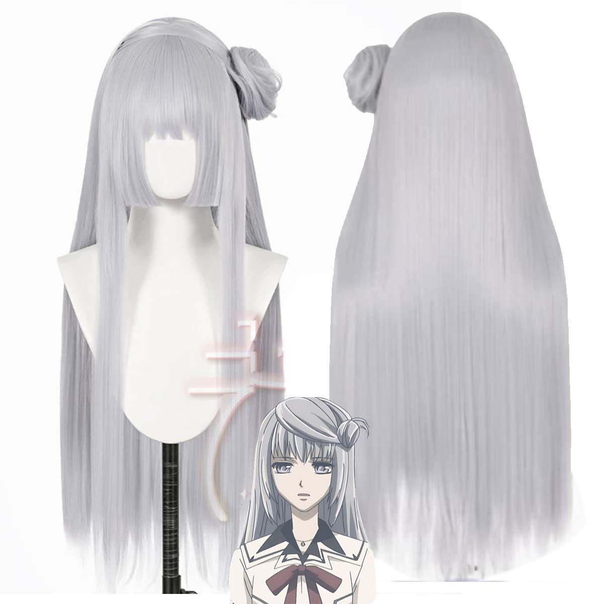 Cosplay Anime White Hair - Wig Rambut Sintetis Tahan Panas Putih