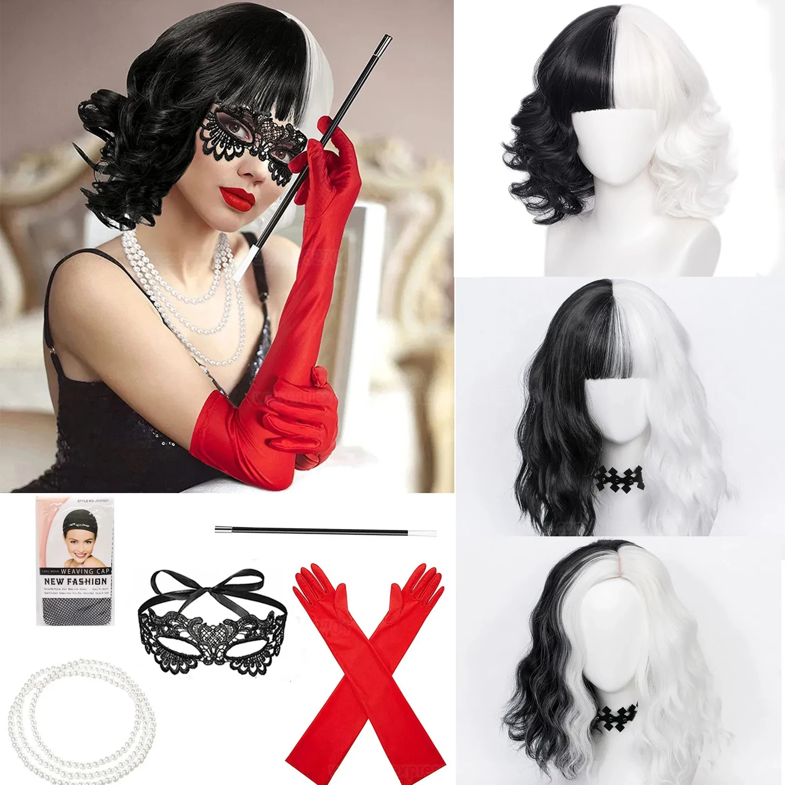 Wig Cosplay Anime Cruella de V - Cosplay Anime White Hair ulasan dan harga
