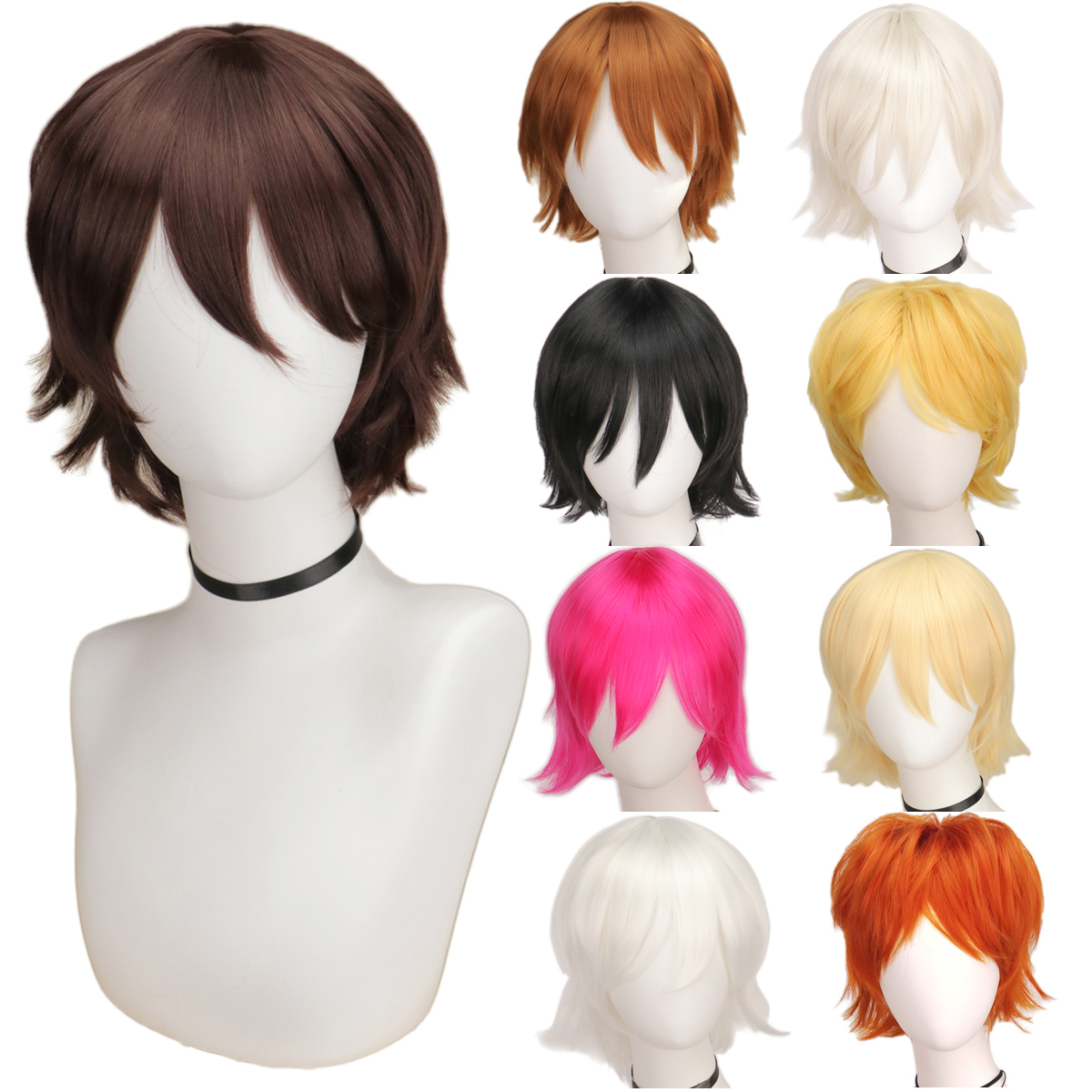 QQXCAIW Wig Pria Hitam Putih U - Cosplay Anime White Hair ulasan dan harga