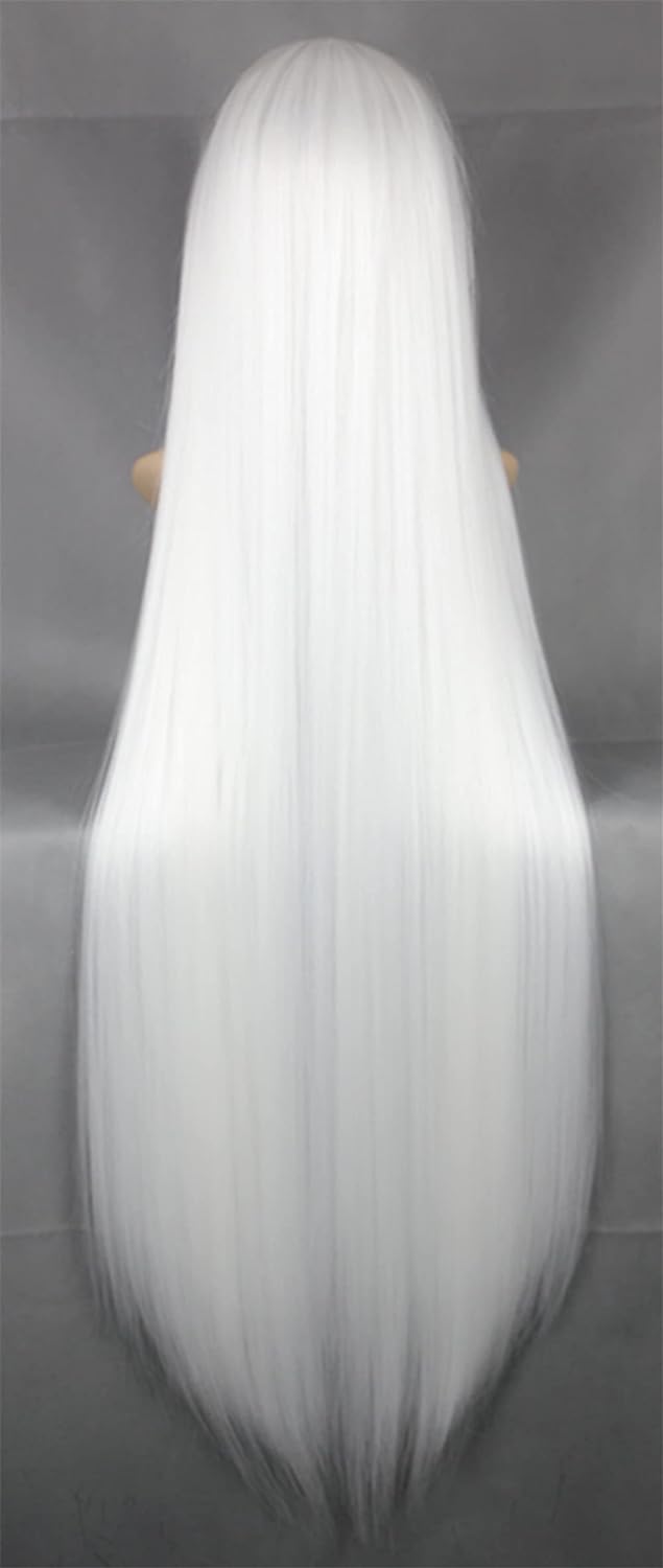 Wig lurus 100CM Super panjang, - Cosplay Anime White Hair ulasan dan harga